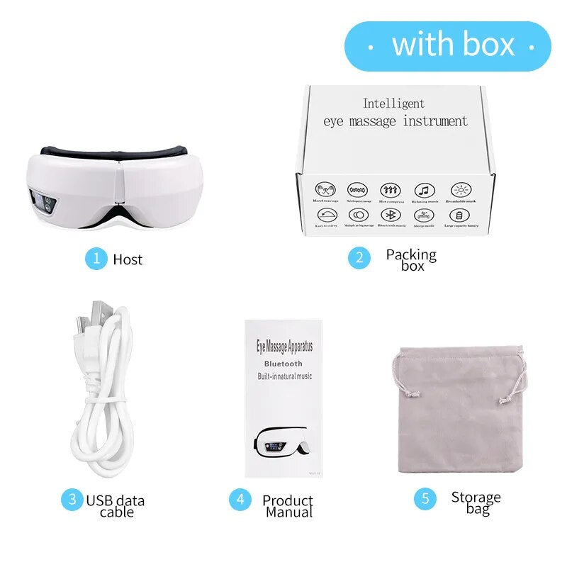 Masajeador de Ojos terapia Relajante con calor y Vibración Inteligente. Bluetooth y Música Relajante.