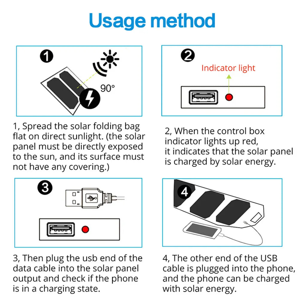 ¡Energía Solar en tu Bolsillo! Cargador Plegable Portátil para Exteriores con Salida USB 5V 2.1A . La Solución de Energía para Campamentos, Excursiones y Viajes para tus Smartphones